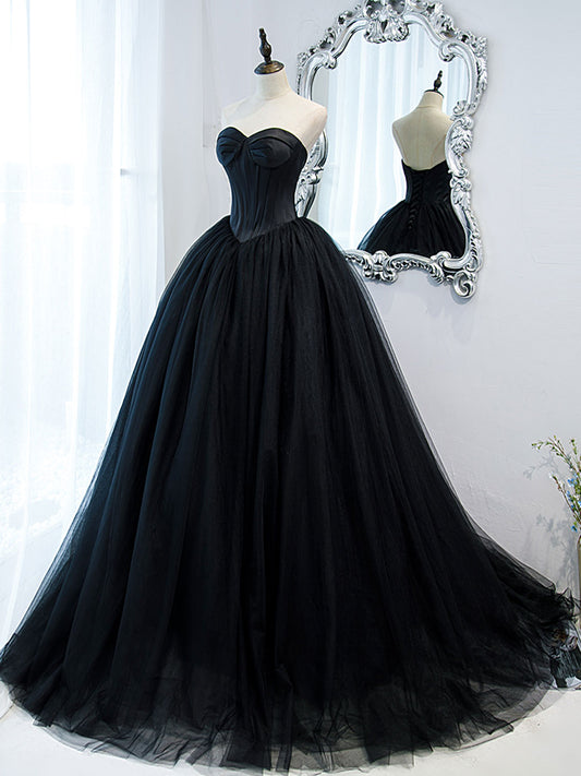 Black Sweetheart Neck Tulle Long Prom Dress