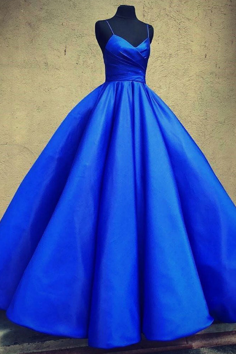Blue sweetheart satin long prom dress, blue formal dress