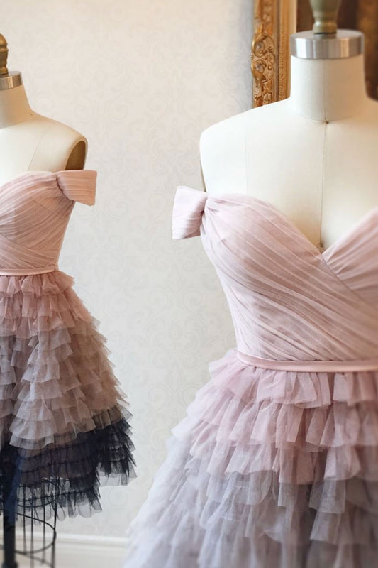 Pink sweetheart tulle short prom dress pink tulle formal dress