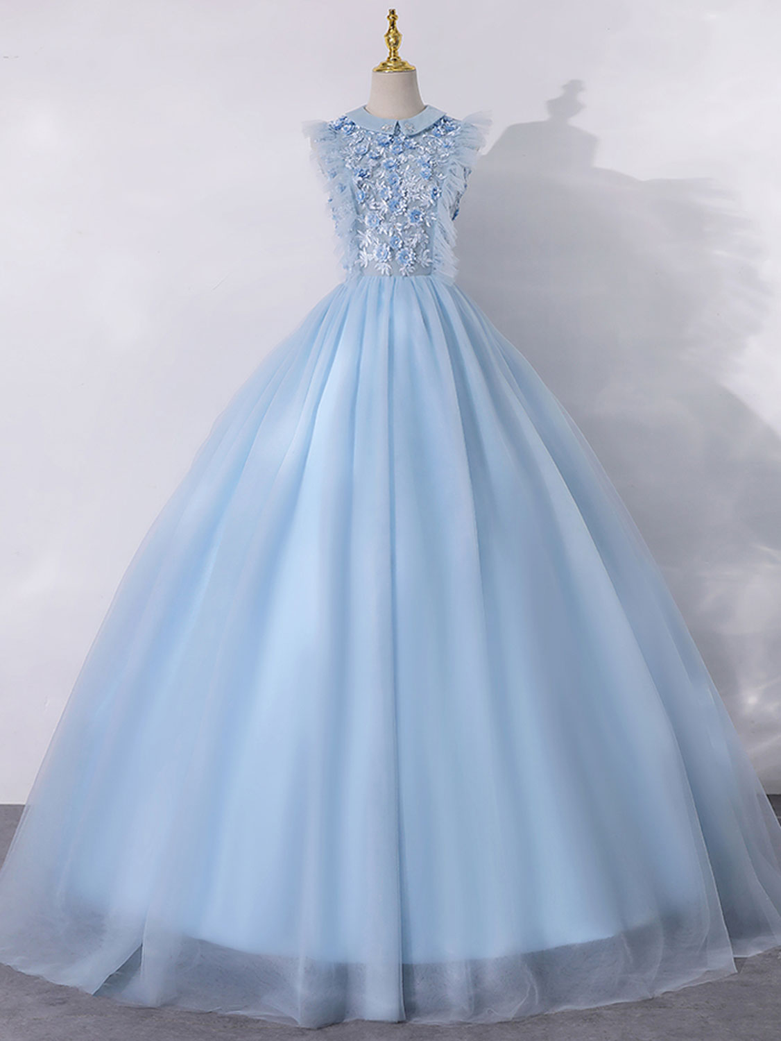 Blue A-line Tulle Long Prom Dress, Blue Formal Evening Dresses