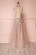 Unique lace applique tulle long prom dress, tulle evening dress