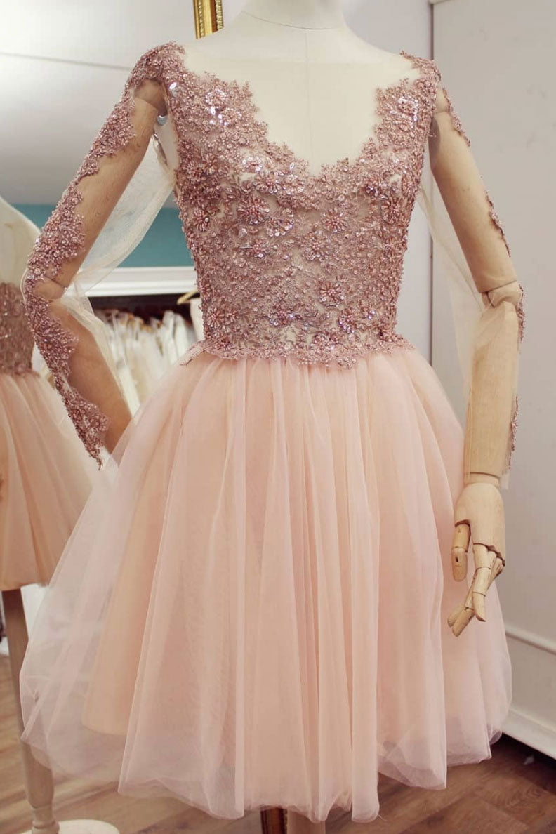 Pink tulle lace short prom dress, pink bridesmaid dress dresstby Pink tulle lace short prom dress, pink bridesmaid dress dresstby