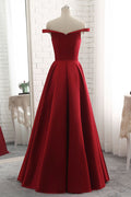Simple burgundy off shoulder long prom dress, burgundy bridesmaid dress