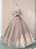 Champagne tulle long prom dress, tulle long evening dress