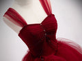 Simple burgundy tulle sequin long prom dress, burgundy evening dress