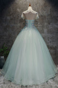 Unique light green tulle lace long prom dress, sweet 16 dress