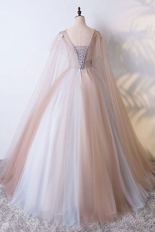 Champagne tulle long prom dress, champagne tulle evening dress