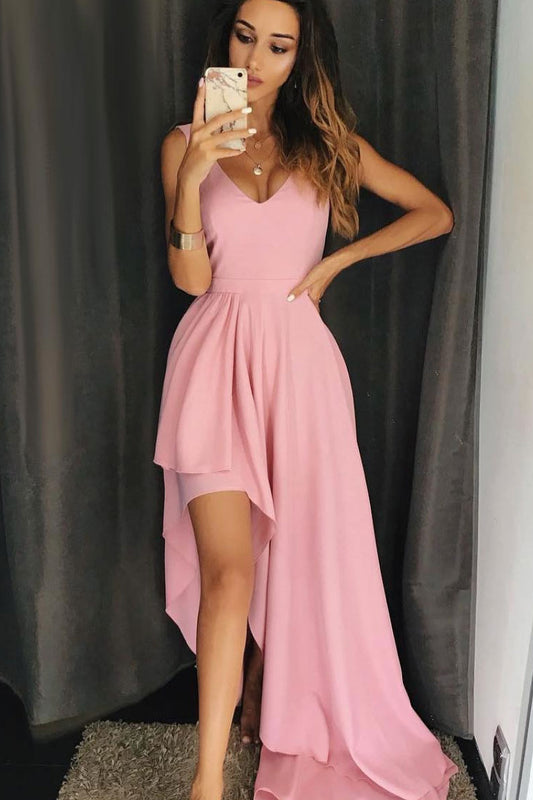 Simple pink long prom dress, pink evening dress