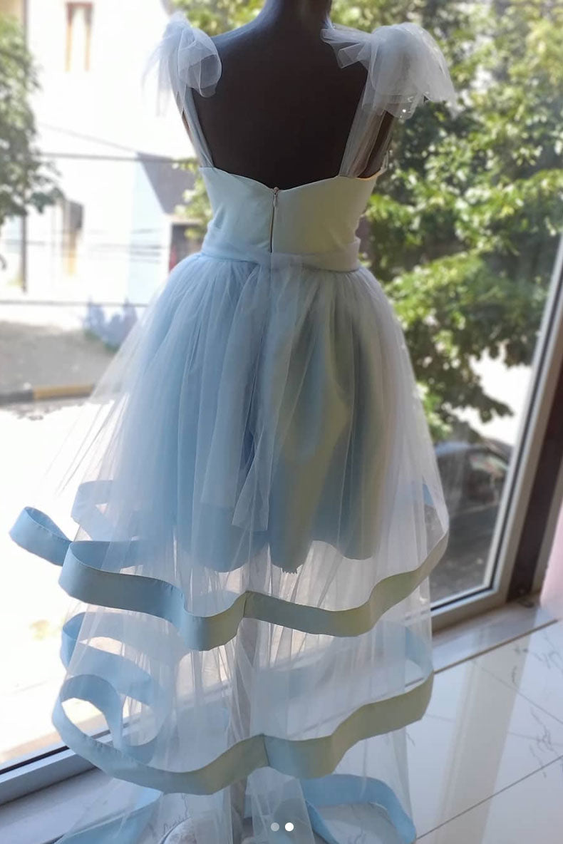 Blue tulle short prom dress, blue tulle homecoming dress