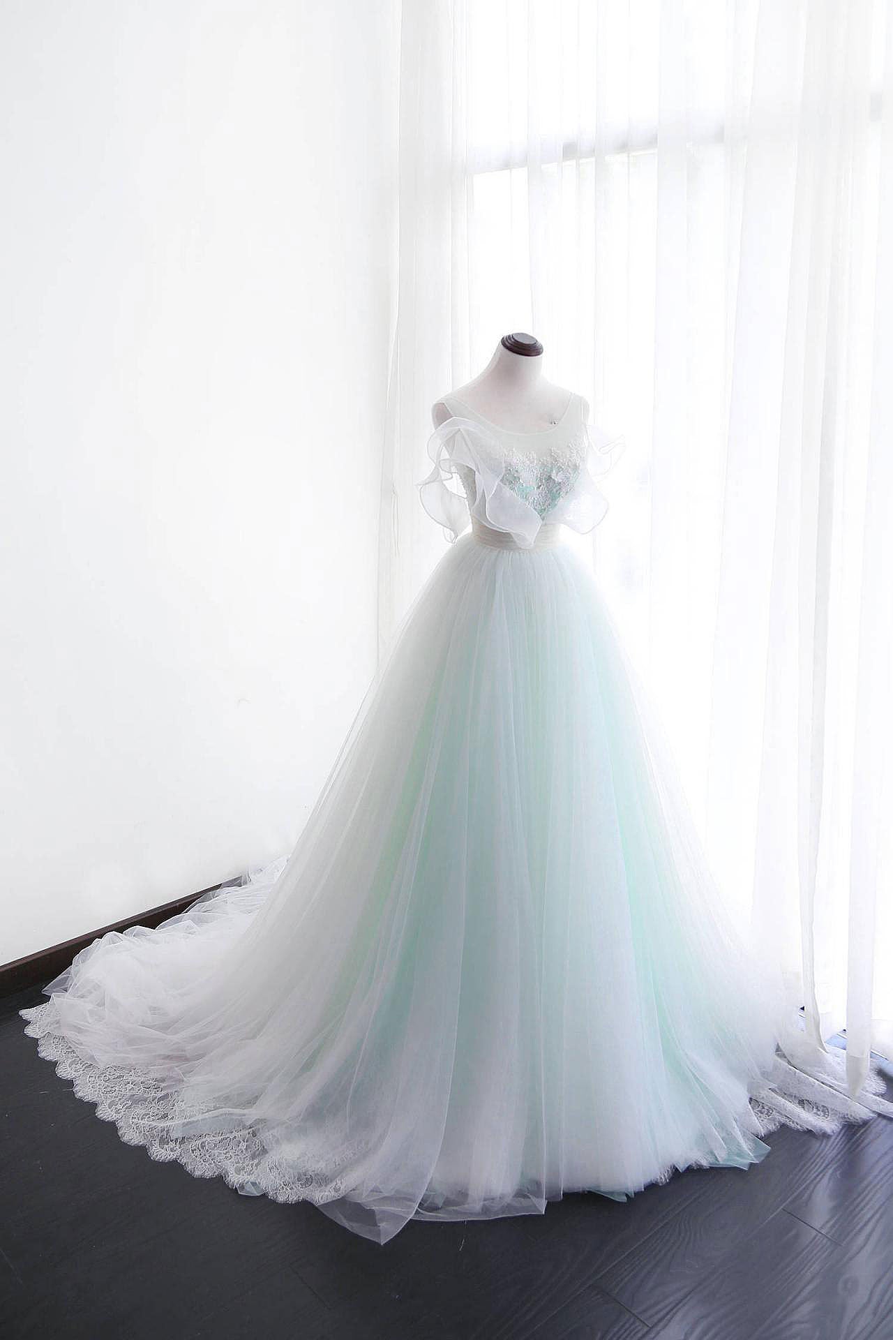 Elegant tulle lace long prom dress, tulle evening dress