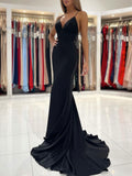 Simple Black mermaid long prom dress, black evening dress