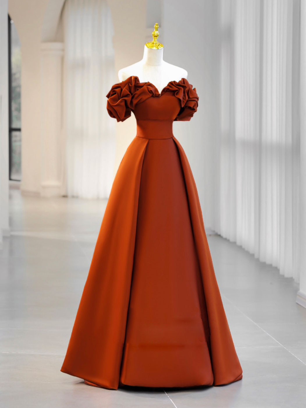 Simple A-Line Satin Orange Long Prom Dress, Orange Formal Evening Dress