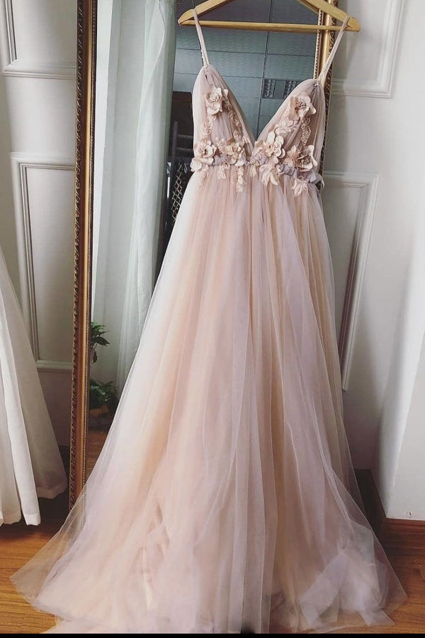 Simple sweetheart neck tulle lace long prom dress, tulle evening dress