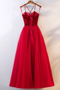 Red tulle long prom dress, simple red tulle evening dress