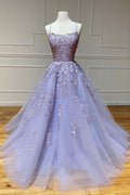 Purple tulle lace long prom dress purple lace formal dress