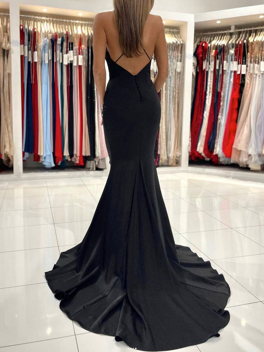 Simple Black mermaid long prom dress, black evening dress