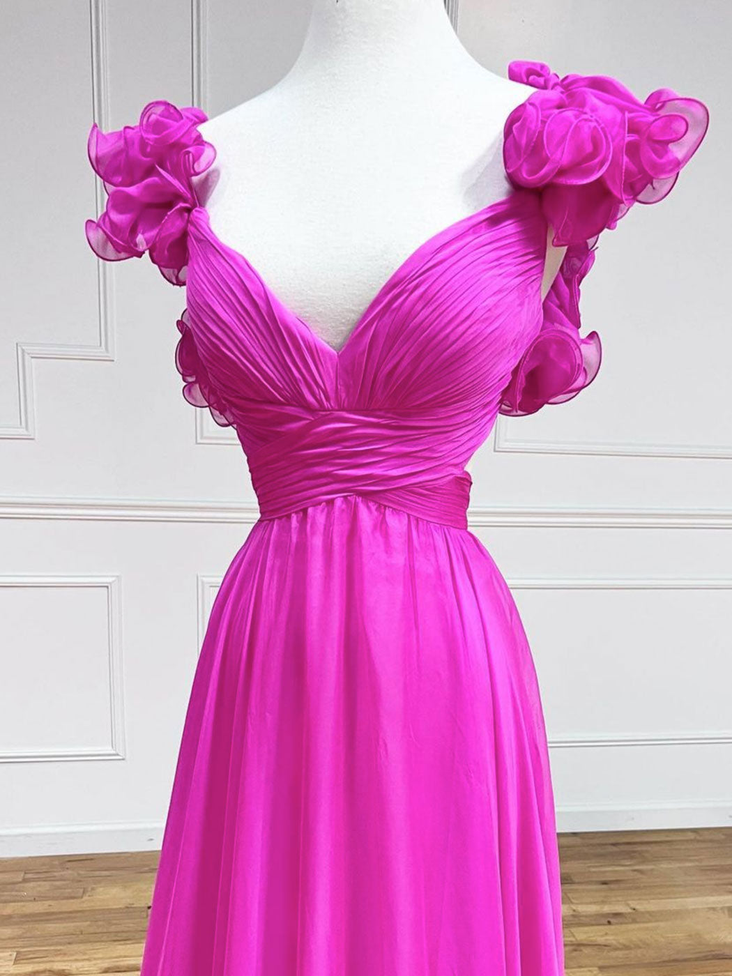 A-Line Fuchsia Long Prom Dresses, Backless Fuchsia Long Formal Dresses