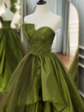 Green Satin Long Prom Dresses, Tulle Green Formal Evening Dresses
