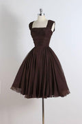 Unique chiffon retro short dark brown prom dress, short cocktail dress