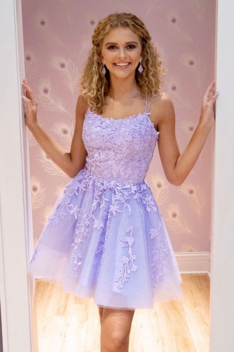 Purple tulle lace short prom dress purple tulle cocktail dress