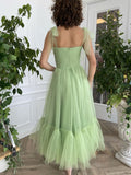 Simple green tulle tea length prom dress green tulle formal dress