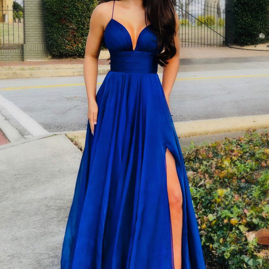 Simple blue sweetheart chiffon long prom dress blue formal dress  dresstby