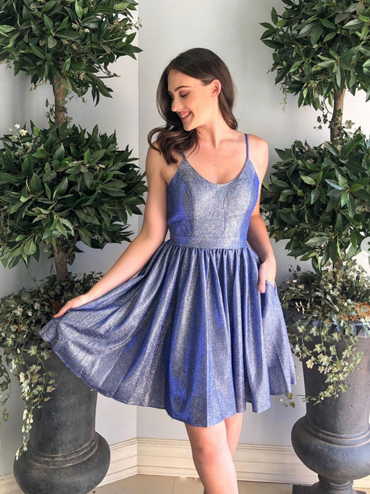 Simple A-line blue short prom dress blue homecoming dress