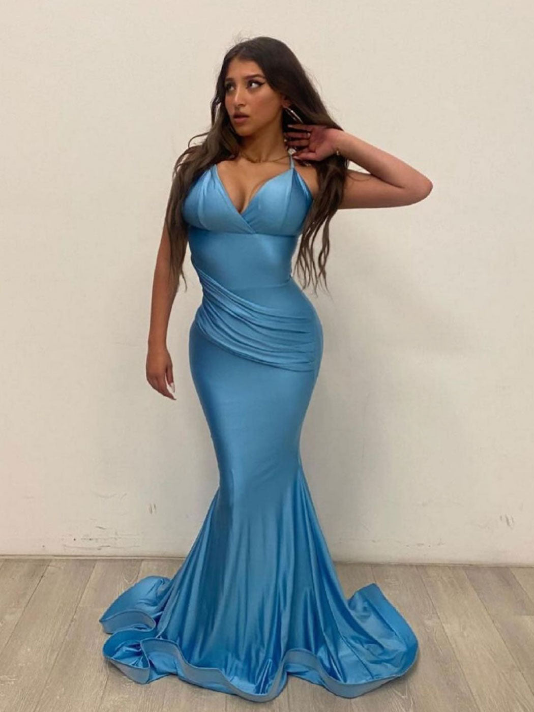 Simple blue satin mermaid long prom dress, blue evening dress dresstby Simple blue satin mermaid long prom dress, blue evening dress dresstby