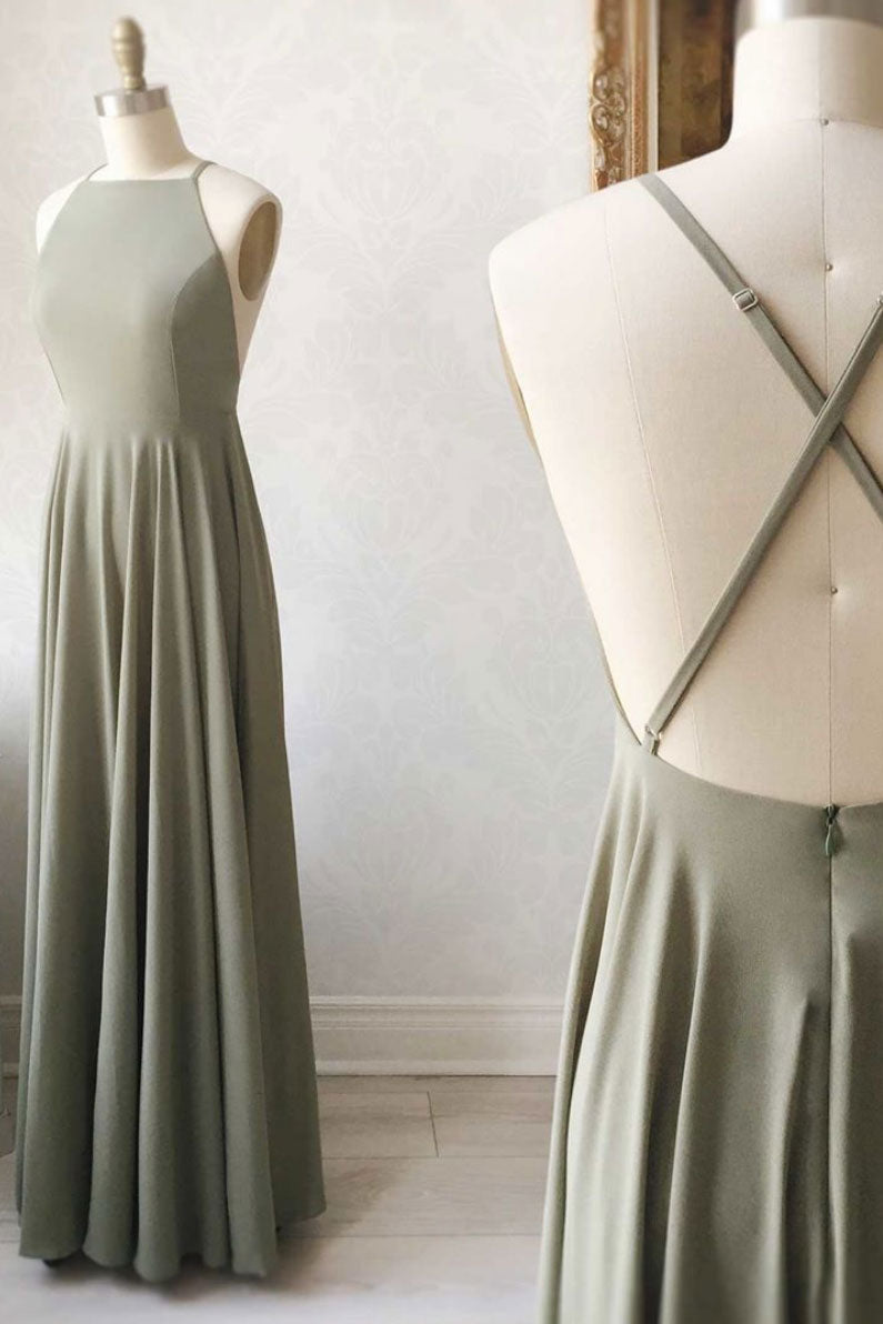 Simple chiffon backless long prom dress chiffon evening dress