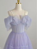 Purple tulle long prom dress, tulle evening dress