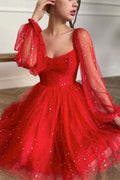Red tulle short prom dress red tulle cocktail dress