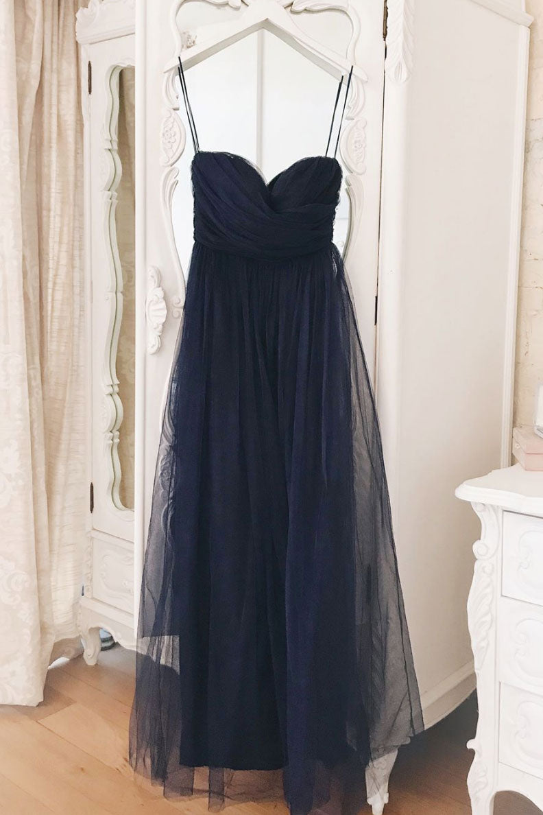 Simple sweetheart blue tulle long prom dress blue formal dress