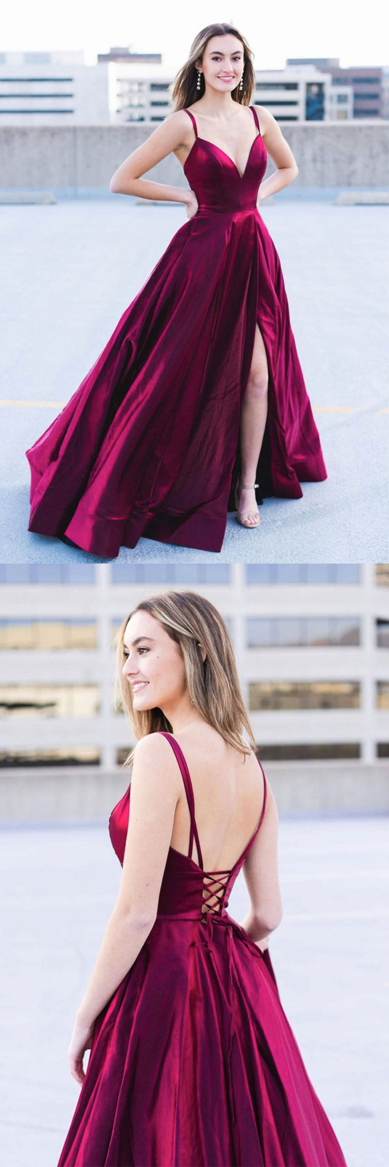 Burgundy simple dress sale