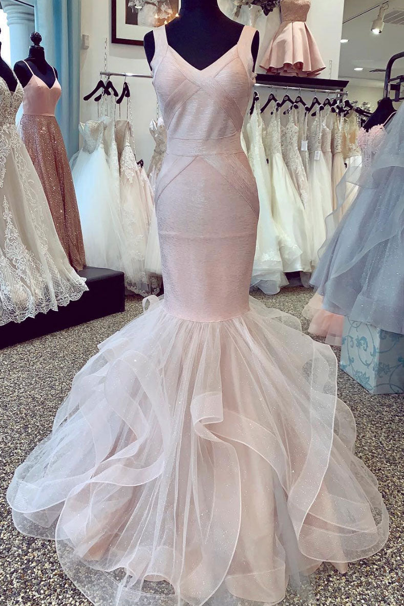 Unique tulle mermaid long prom dress tulle formal dress
