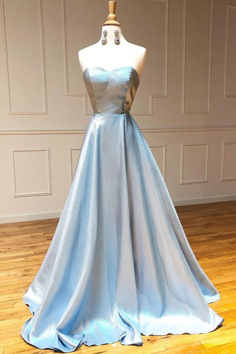 Simple sweetheart blue long prom dress blue long evening dress