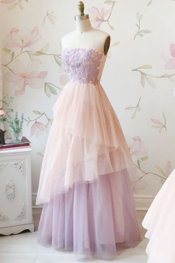 Unique tulle lace long prom dress, lace evening dress