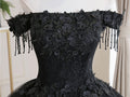 Black tulle lace long prom dress, black tulle lace bridesmaid dress