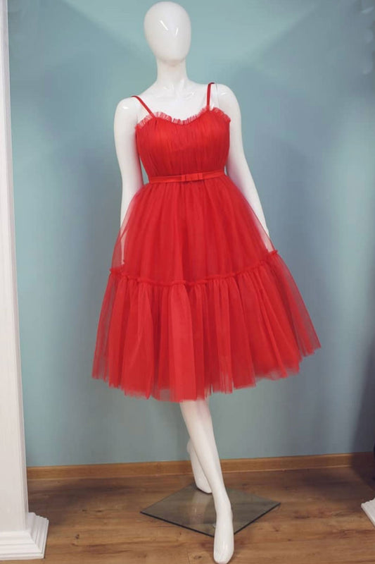 Cute red tulle short prom dress, red homecoming dress