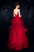 Burgundy tulle long prom dress, burgundy evening dress