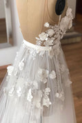 White v neck tulle lace long prom dress, white tulle evening dress