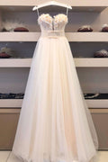 Champagne tulle lace long prom dress tulle lace evening dress
