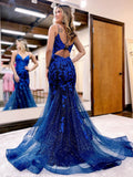 Dark Blue Mermaid Long Prom DressesDark Blue Mermaid Long Prom Dresses