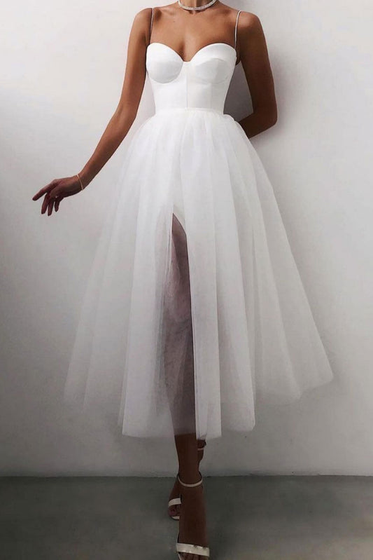 White tulle short prom dress white tulle evening dress