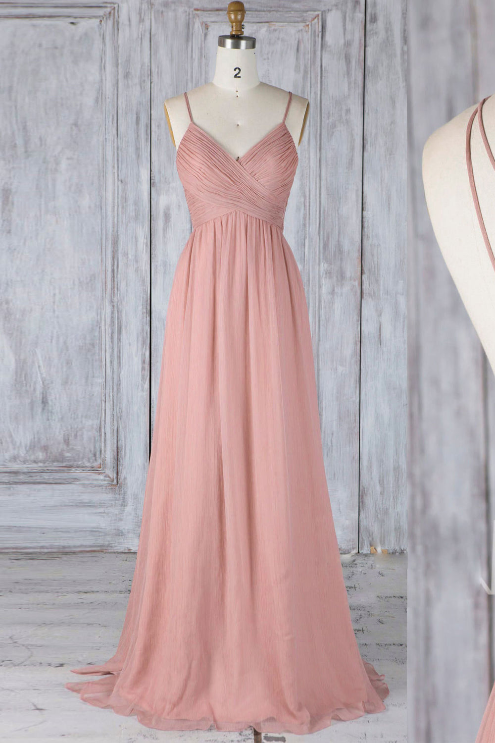 Pink chiffon lace long prom dress pink lace bridesmaid dress