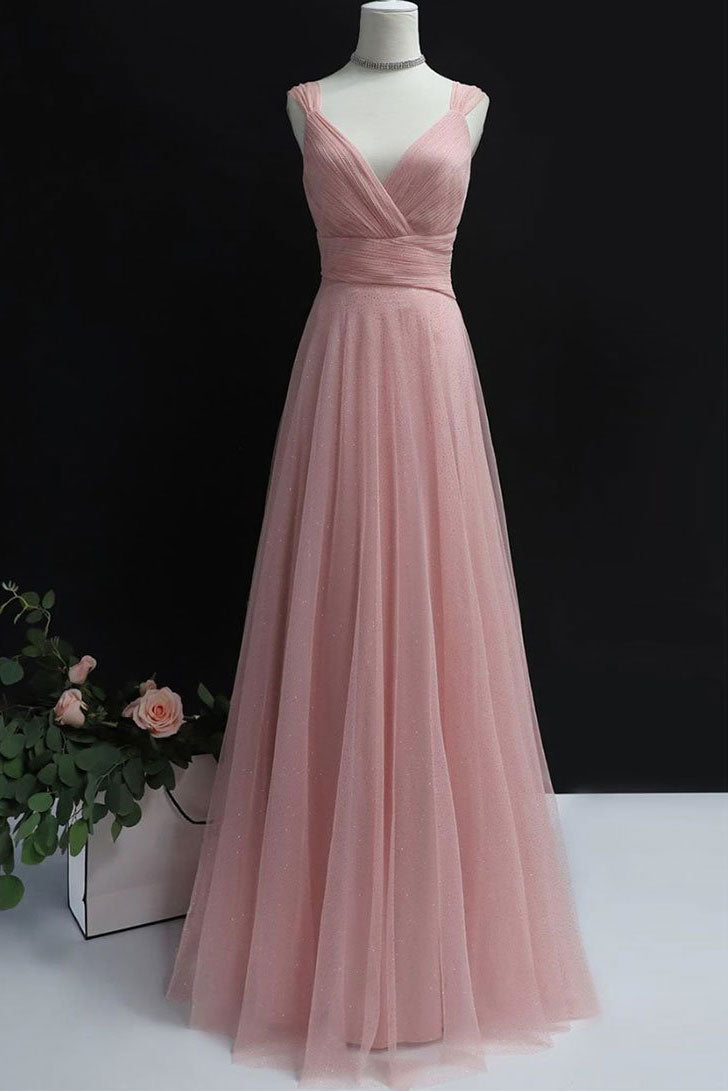 Pink tulle long prom long prom dress tulle pink bridesmaid dress