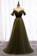 Simple green tulle long prom dress green tulle evening dress