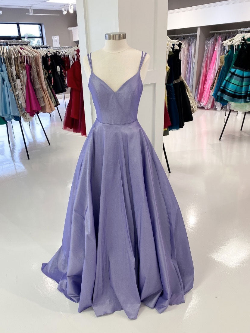 Purple v neck satin long prom dress, purple evening dress