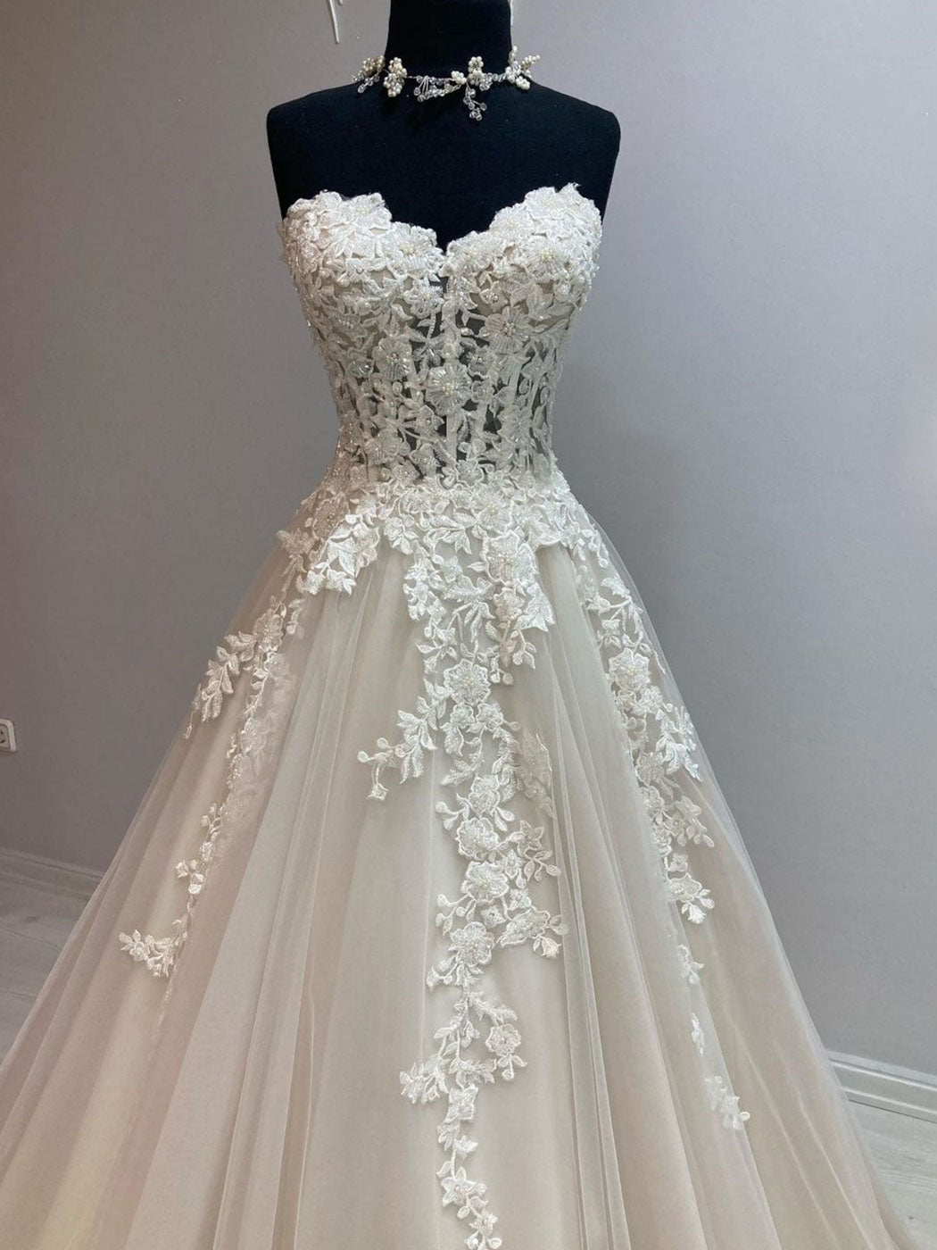 Ivory sweetheart neck tulle lace long prom dress, tulle formal dress dresstby Ivory sweetheart neck tulle lace long prom dress, tulle formal dress dresstby