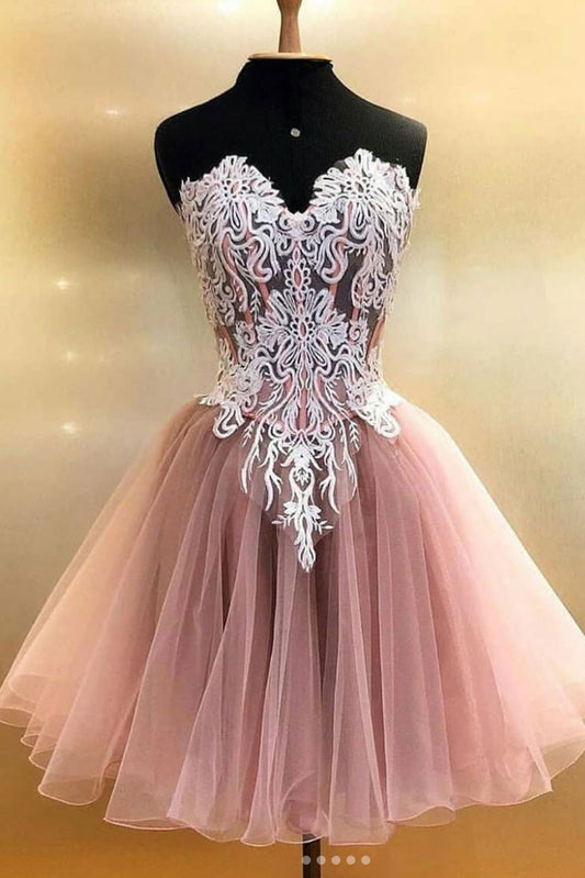 Cute tulle lace short prom dress, cute homecoming dress