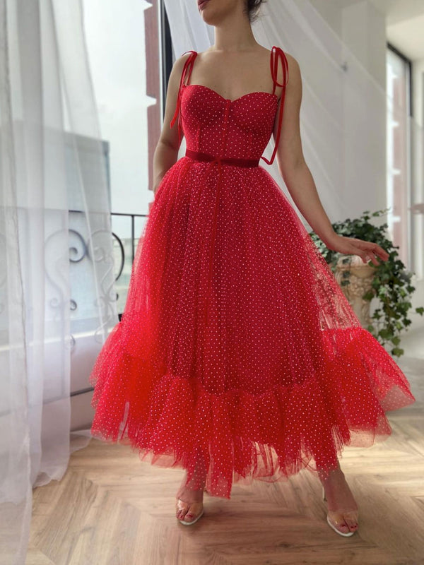 Red sweetheart tulle short prom dress, red tulle homecoming dress